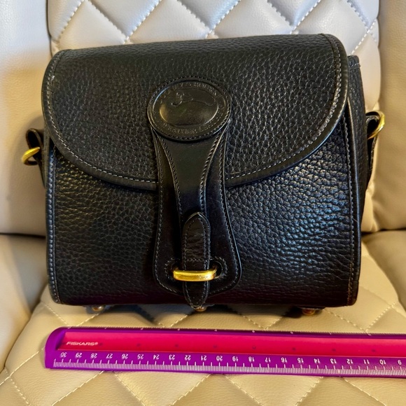 Handbags - Black and Gold Tone Dooney & Bourke Structured Crossbody Bag with Flap Closure